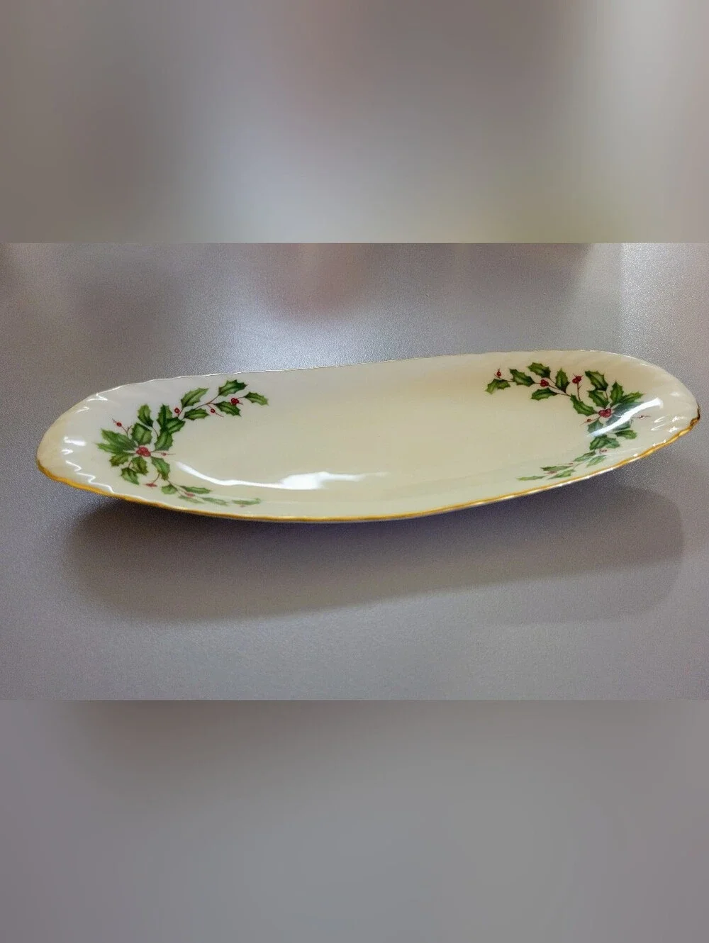 Lenox Christmas Holiday Holly Pattern Vintage China, Condiment Dish, EUC